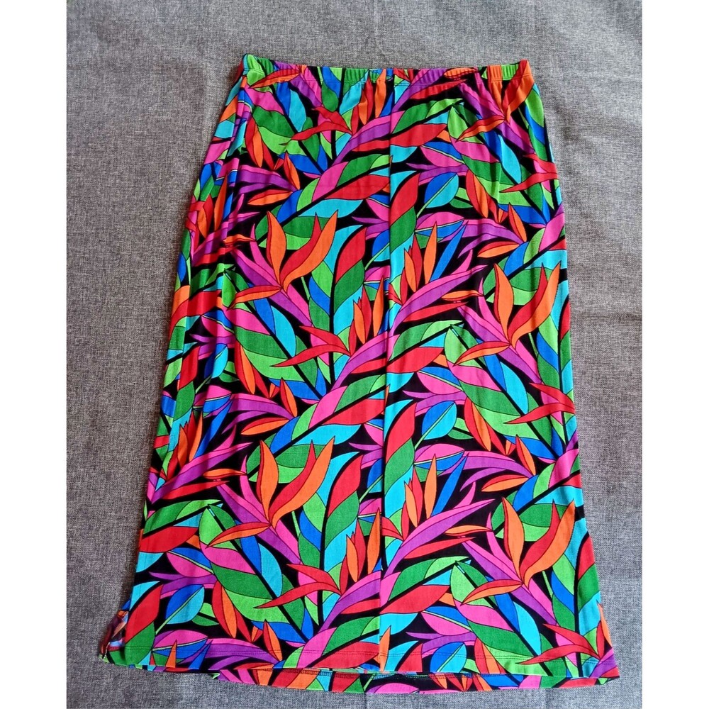 Skirt New 2X New Choices Women Below Knee multicolor Side Slit Elastic Waist